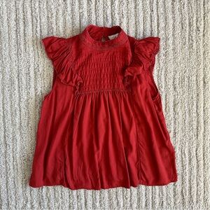 Treasure and Bond Red Orange Smock Yoke Sleeveless Blouse, Sz Med